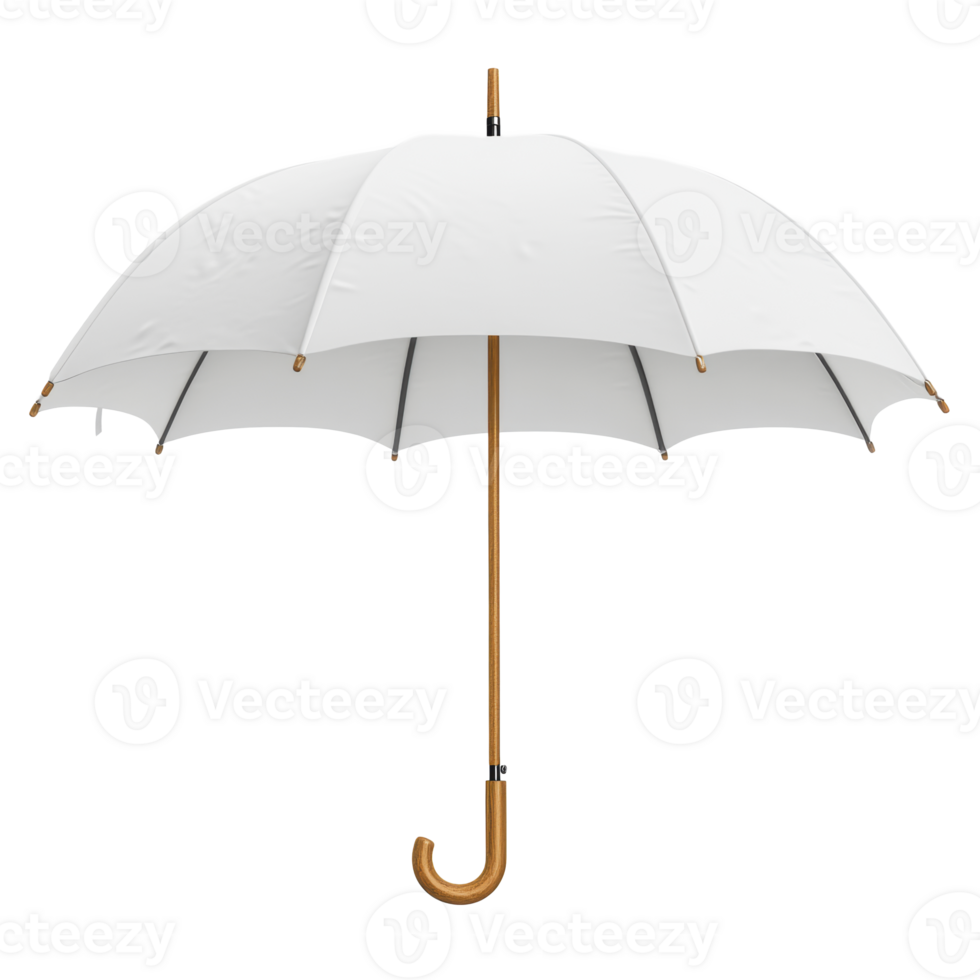 Classic white umbrella with a wooden handle on a neutral background png