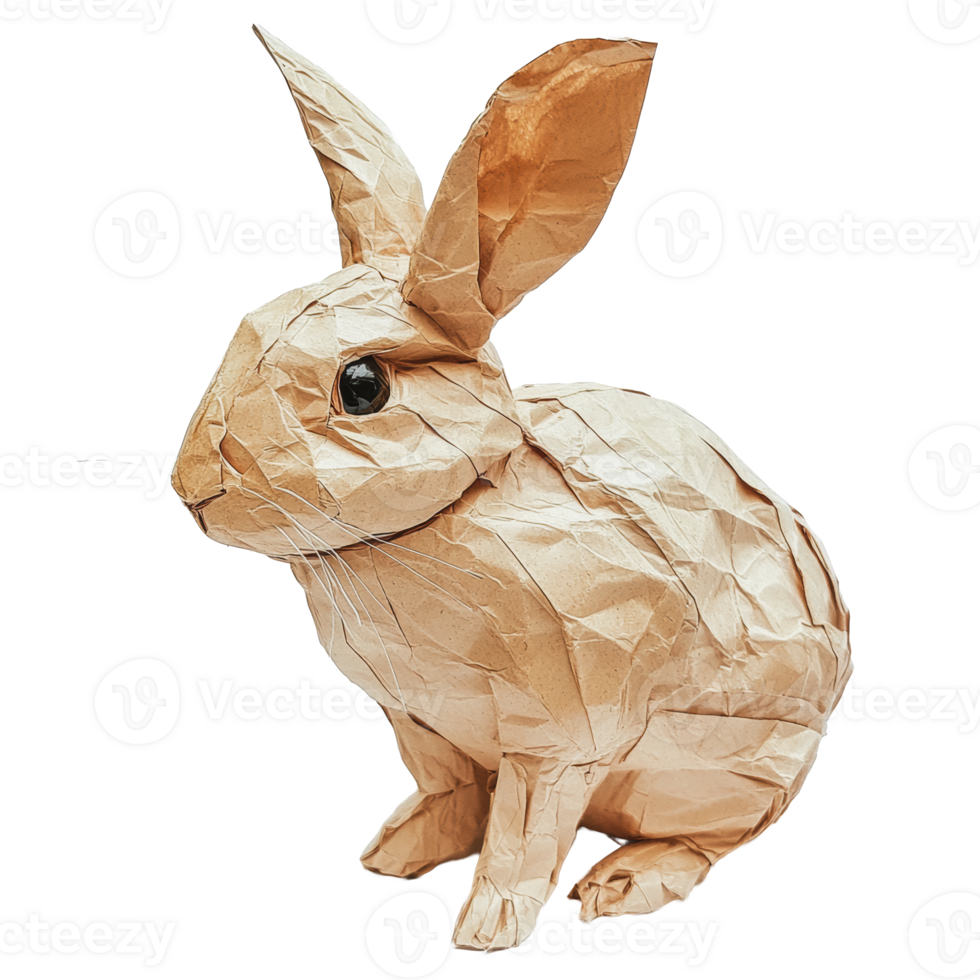 Origami rabbit crafted from brown paper, showcasing intricate folds and details, representing a traditional art form png