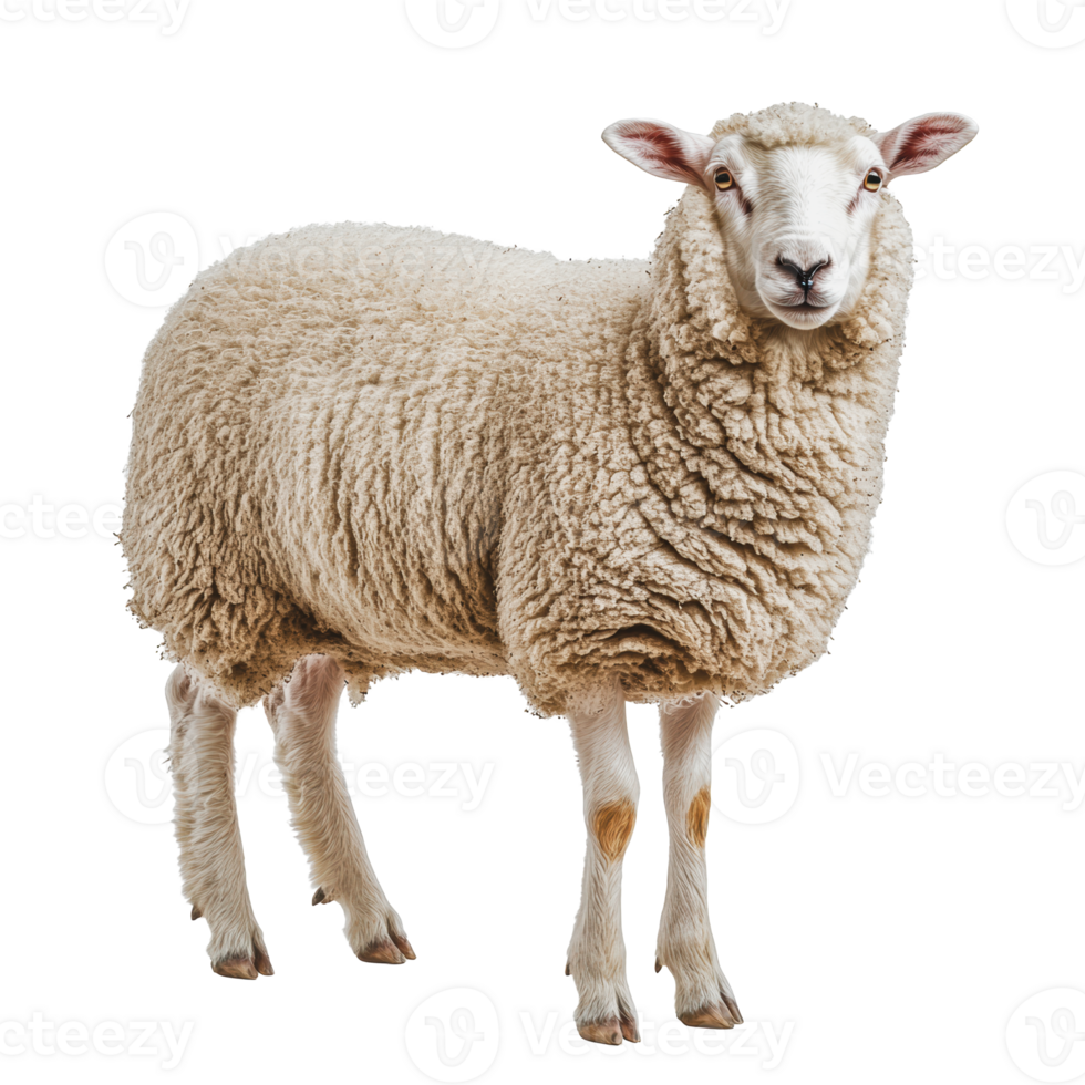 A healthy sheep standing on a plain background during daytime png