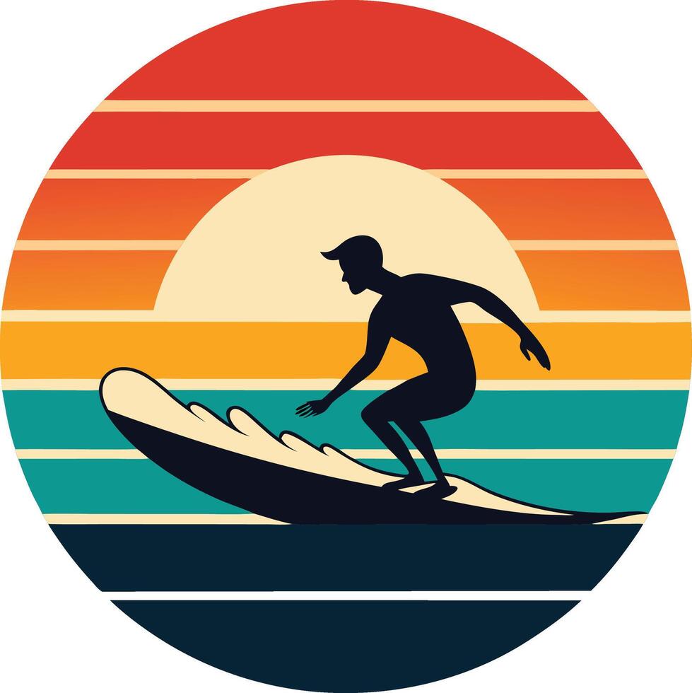 surfer Tshirt Sticker of a retro inspired design vector