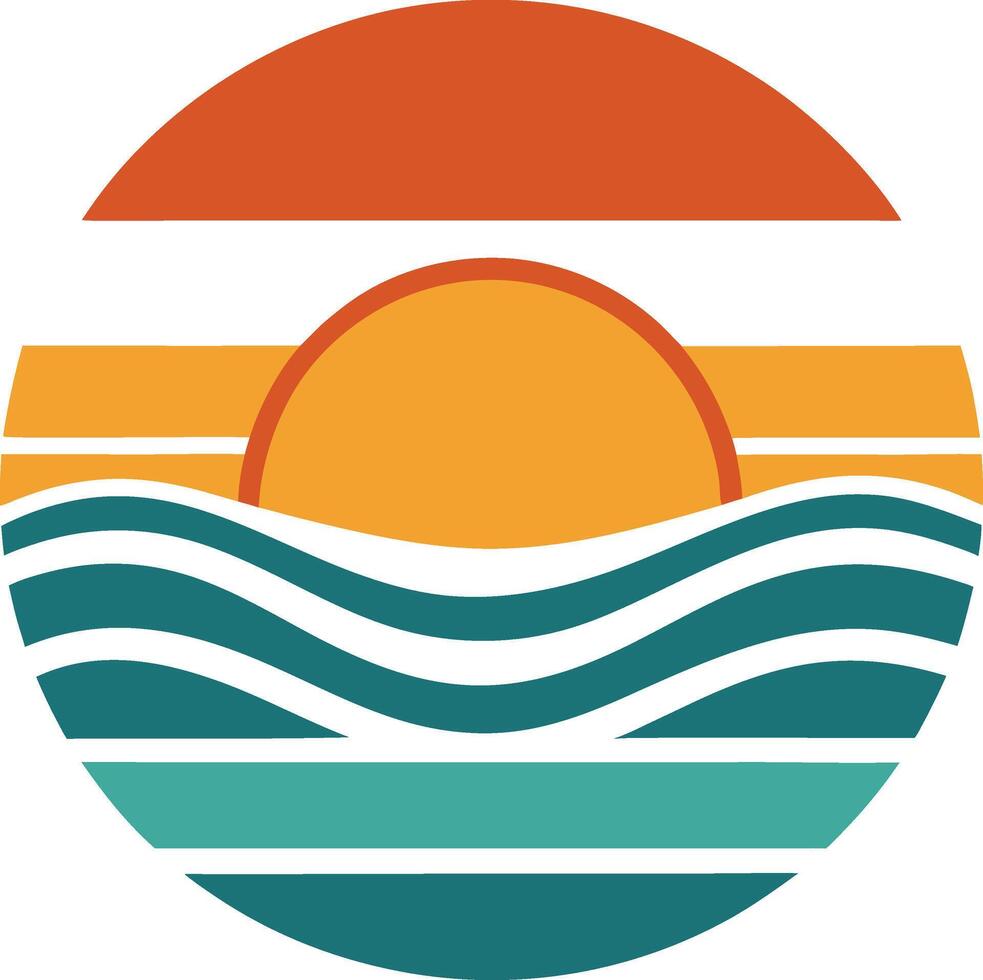 sun and sea vintage logo in the circle detailed design vector