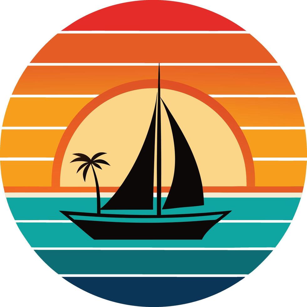 sailboat on the sea Tshirt Sticker of a retro inspired design vector
