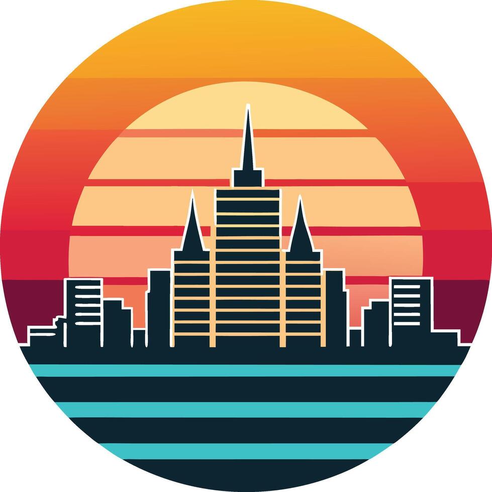 modern city skyline Tshirt Sticker of a retro inspired design vector