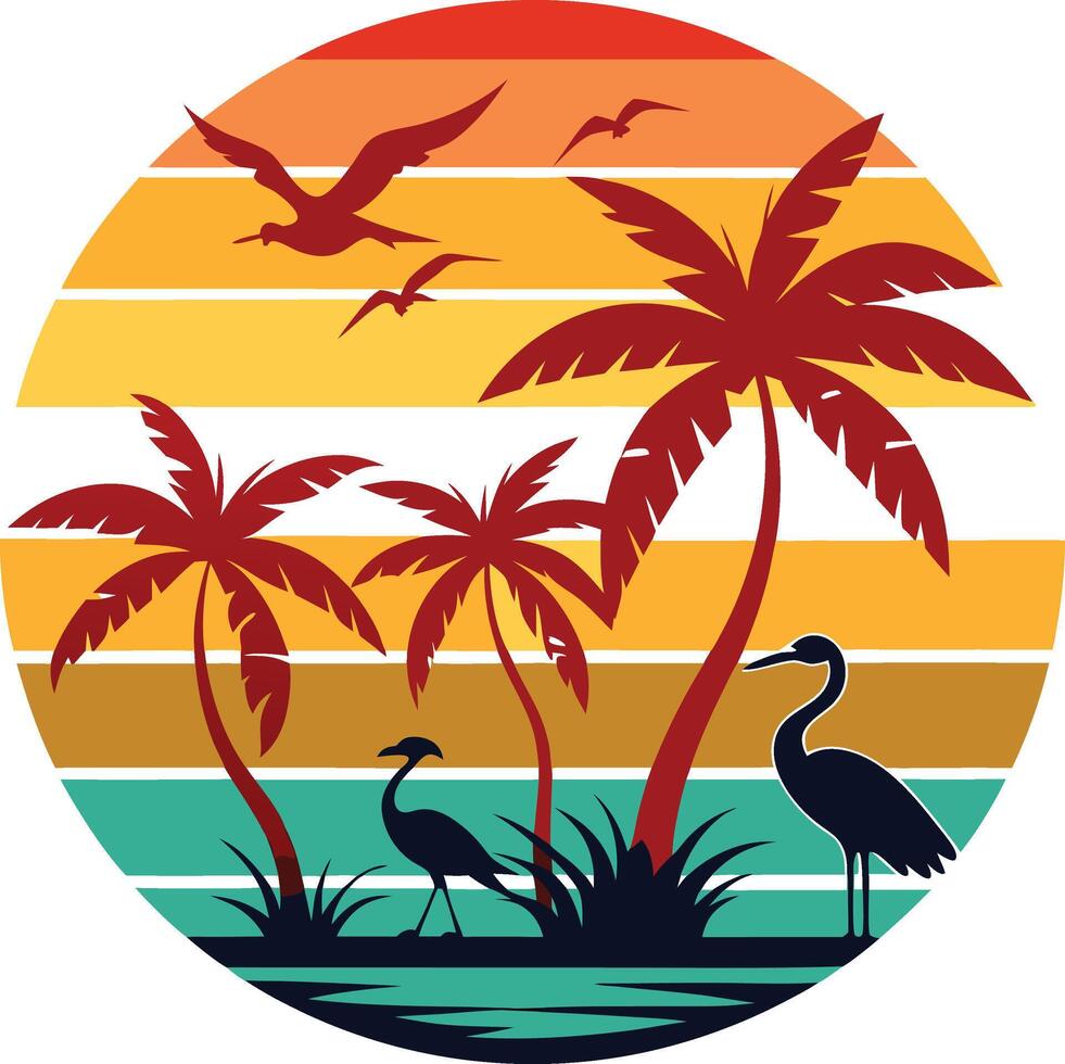 tropical island with palm trees Tshirt Sticker of a retro inspired design vector