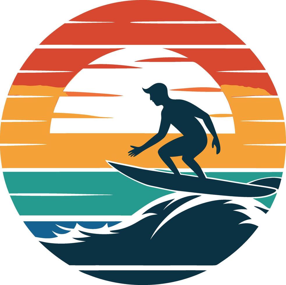 surfing the wave vintage logo in the circle detailed design vector