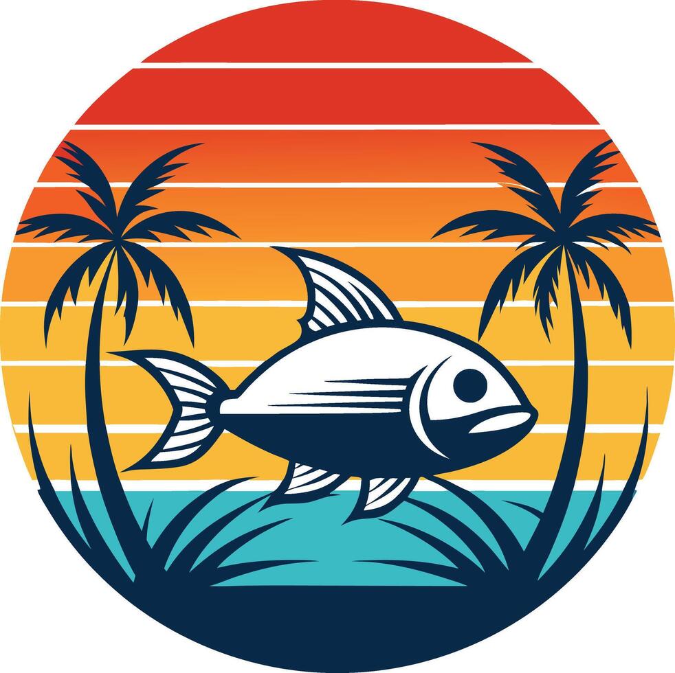 illustration of a fish in the water Tshirt Sticker of a retro inspired design vector