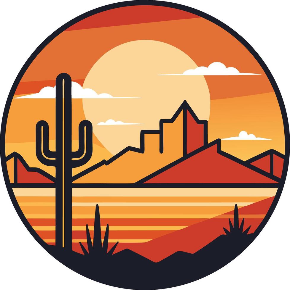 illustration of a landscape vintage logo in the circle detailed design vector