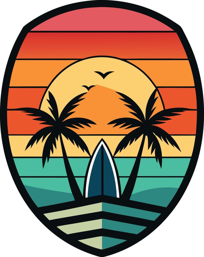 tree on the beach Tshirt Sticker of a retro inspired design vector
