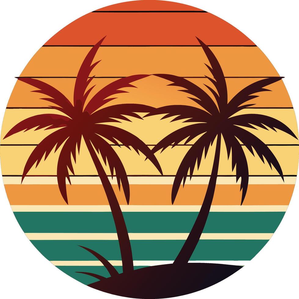 tree on the beach vintage logo in the circle detailed design vector