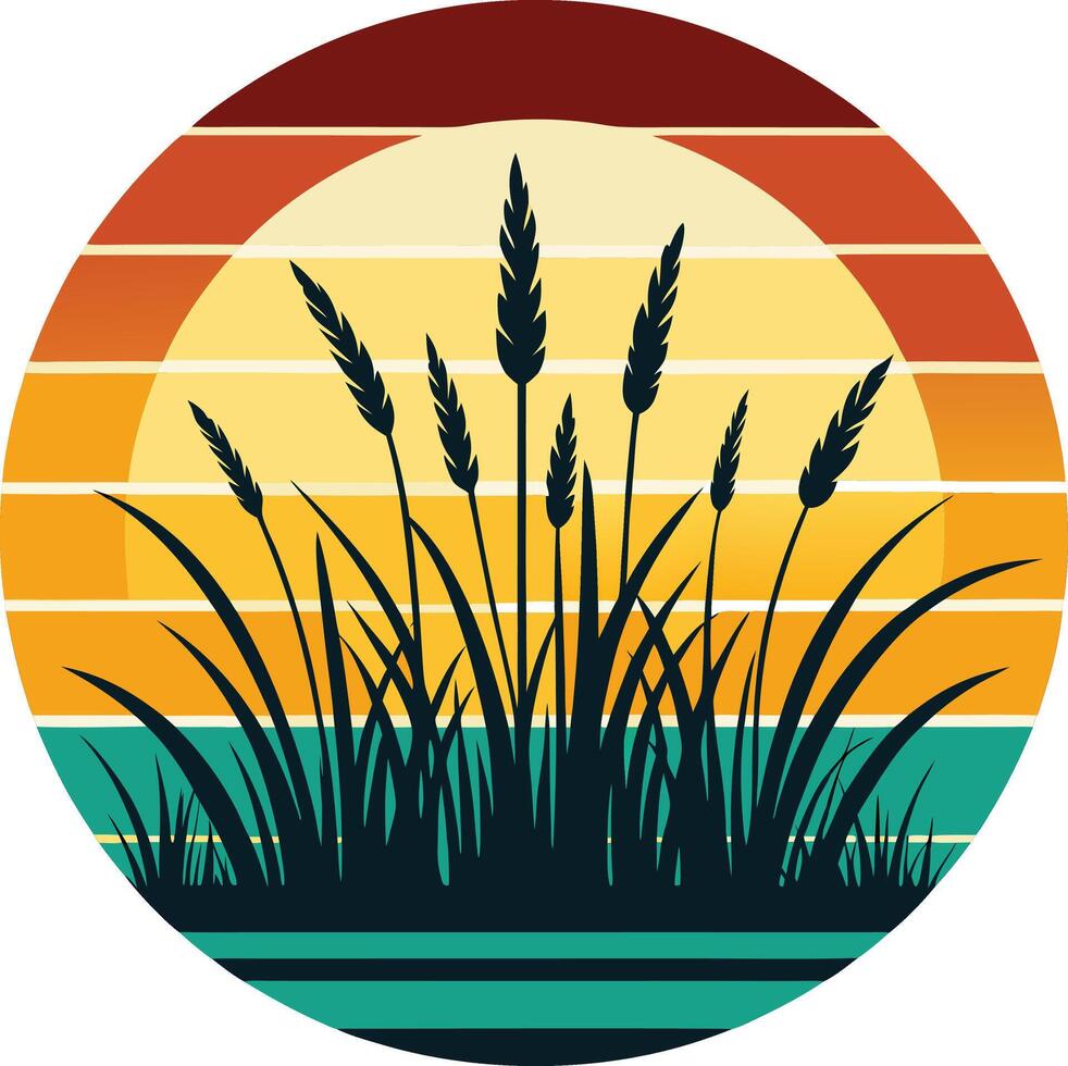 wheat field and wheat vintage logo in the circle detailed design vector