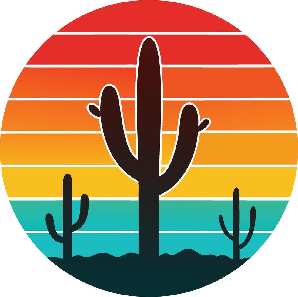 cactus in the sun vintage logo in the circle detailed design vector