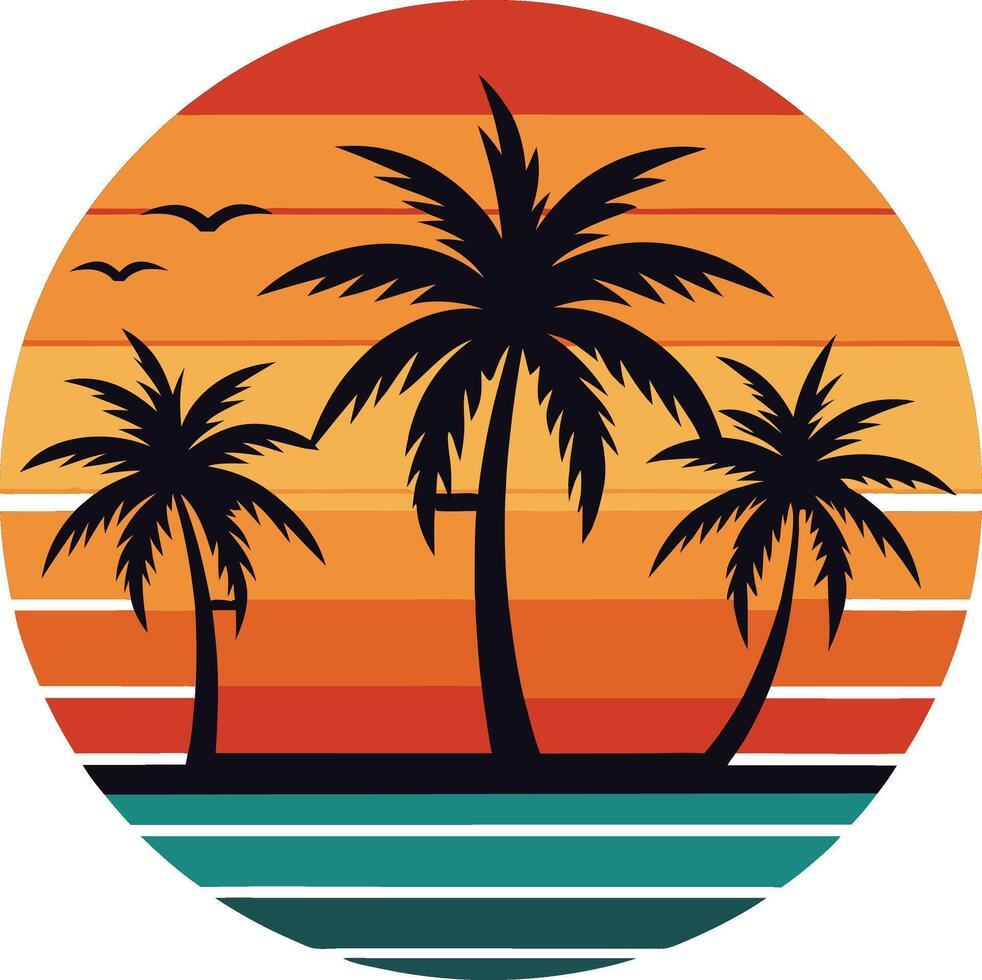 island with silhouette vintage logo in the circle detailed design vector
