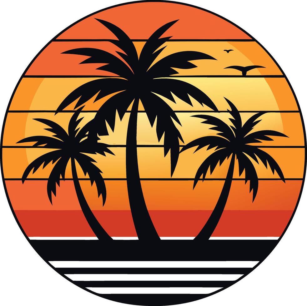 tree on the beach vintage logo in the circle detailed design vector
