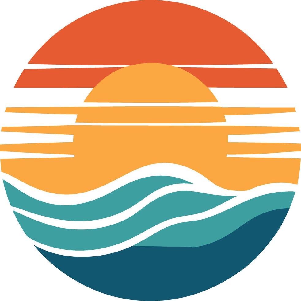 sun and sea vintage logo in the circle detailed design vector
