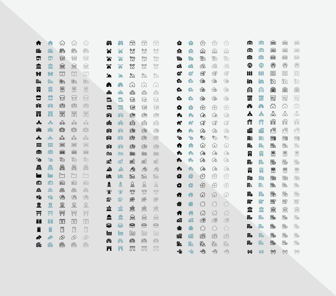 108 Building Icons in 5 different variations for web applications and print templates vector