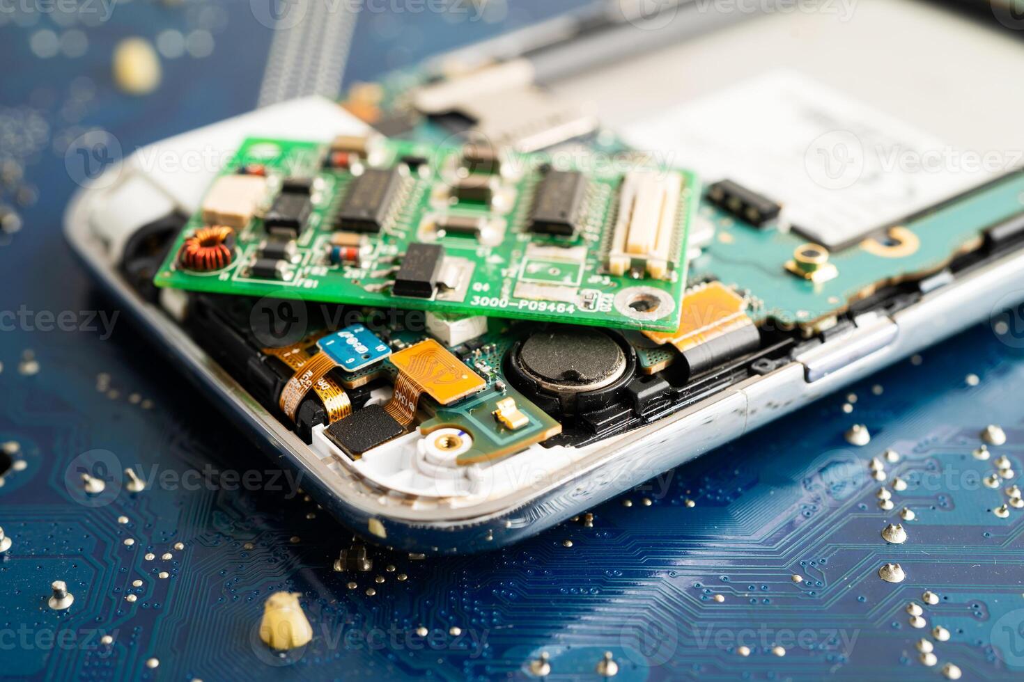 Repairing and upgrade circuit mainboard of notebook, electronic, computer hardware and technology concept. photo