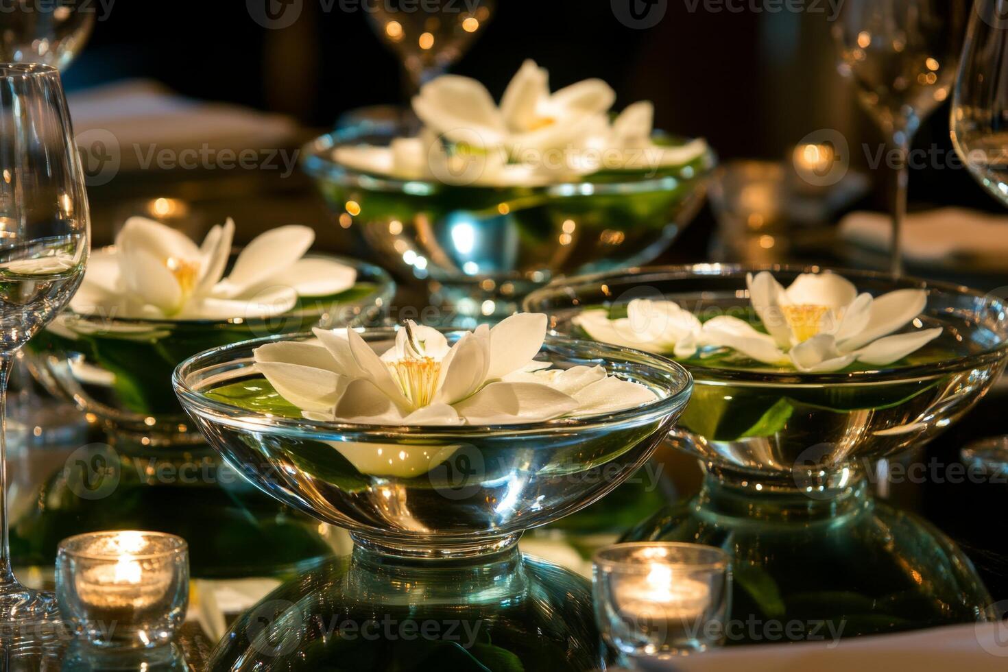 Elegant white lily centerpiece at night photo