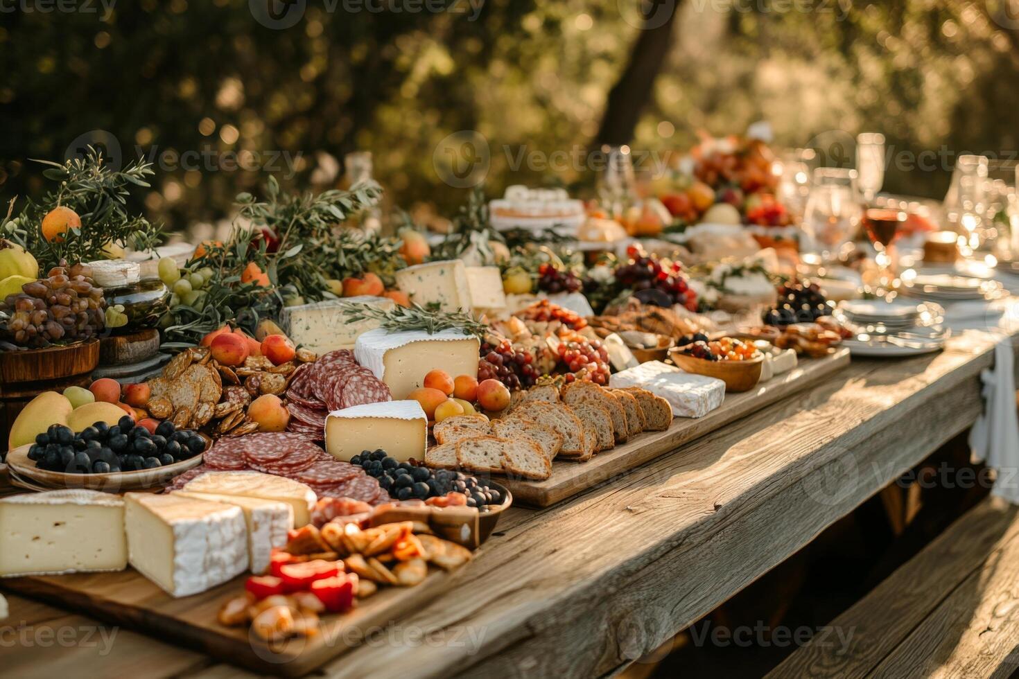Elegant outdoor feast with plenty of food photo