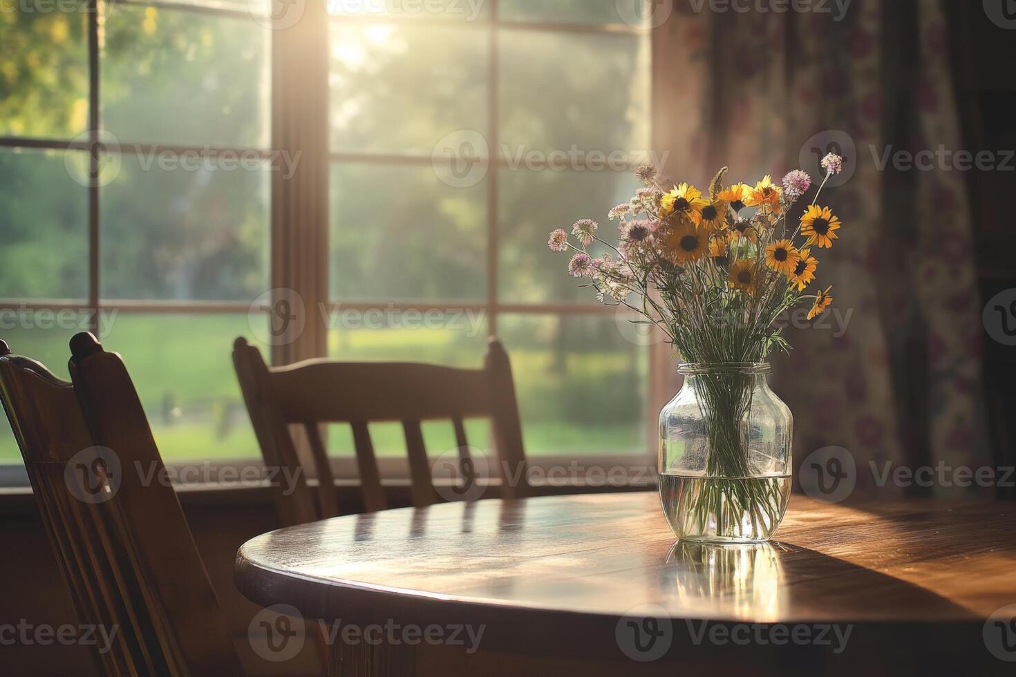 Wildflowers in a vase by the sunny window photo