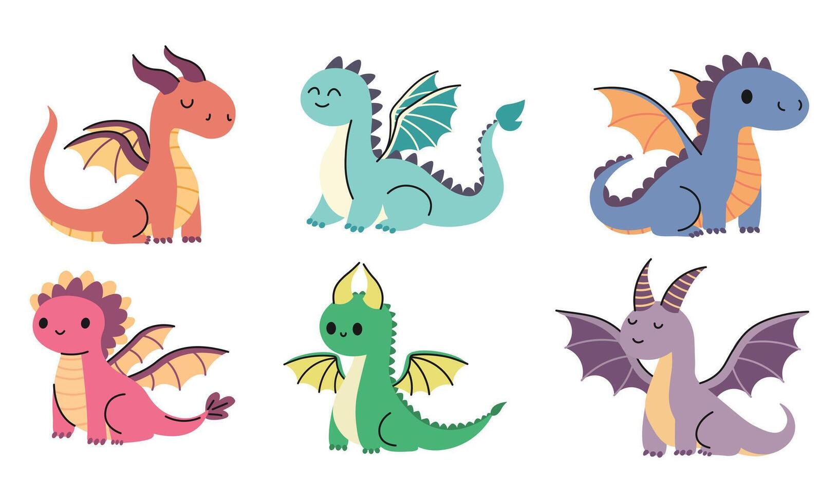 Cartoon cute dragon set. illustration vector