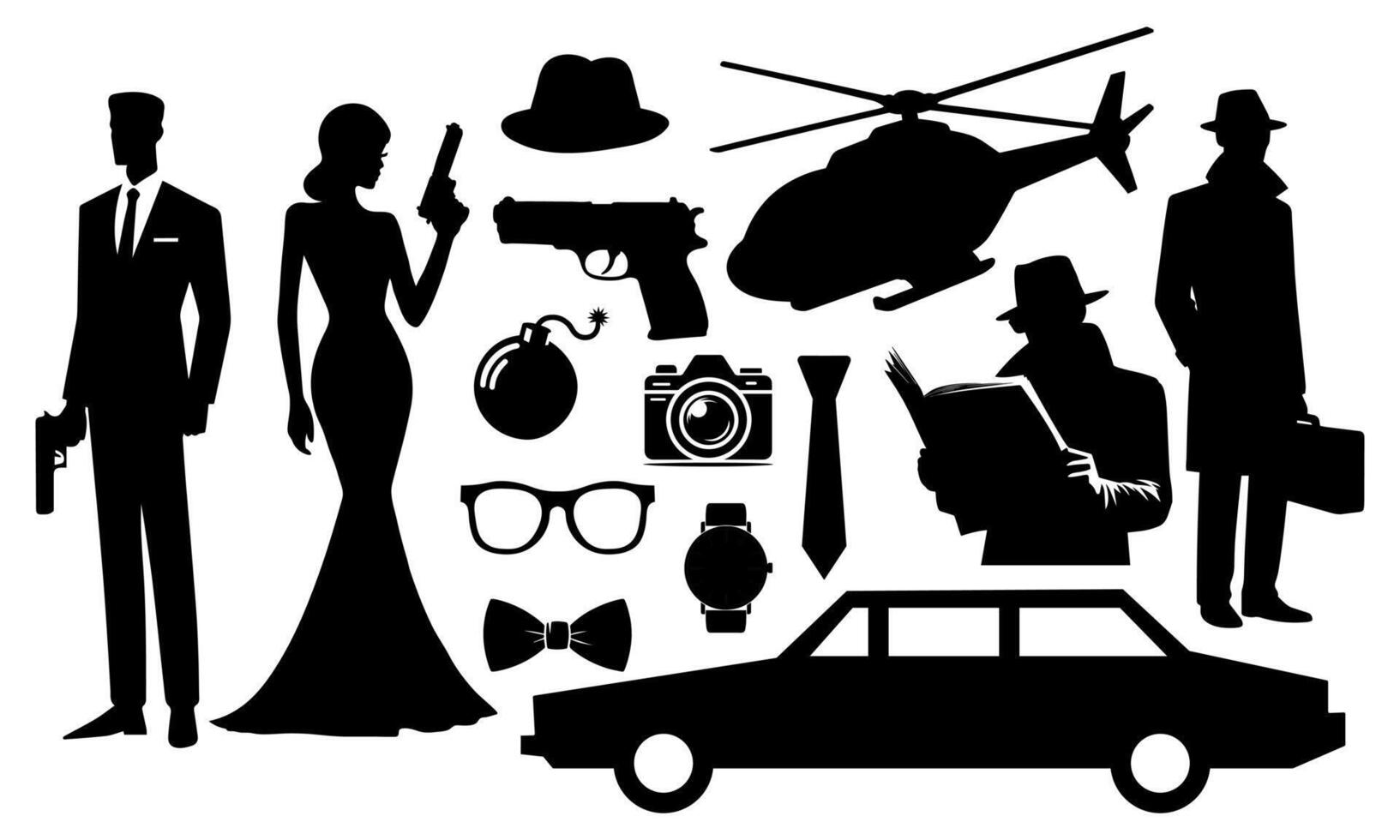 Agent or spy silhouette set vector