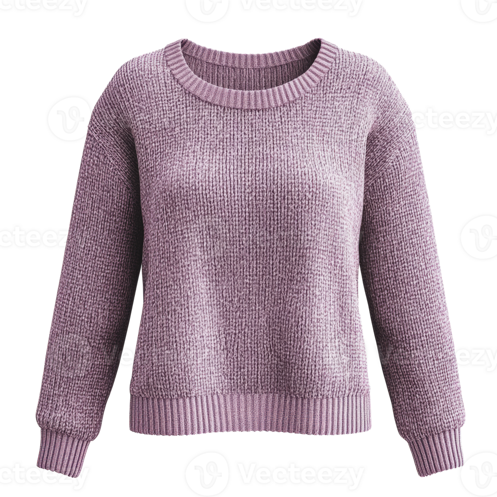Light purple sweater with a textured knit pattern and long sleeves on a plain background png