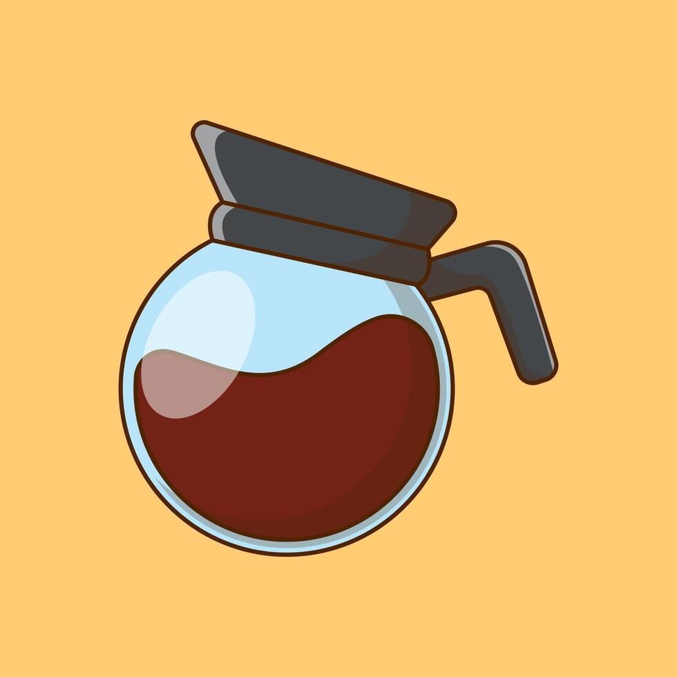 Half Filled Hot Coffee In Coffee Pot Cartoon Icon Illustration. Food And Beverage Concept. Flat Cartoon Style vector