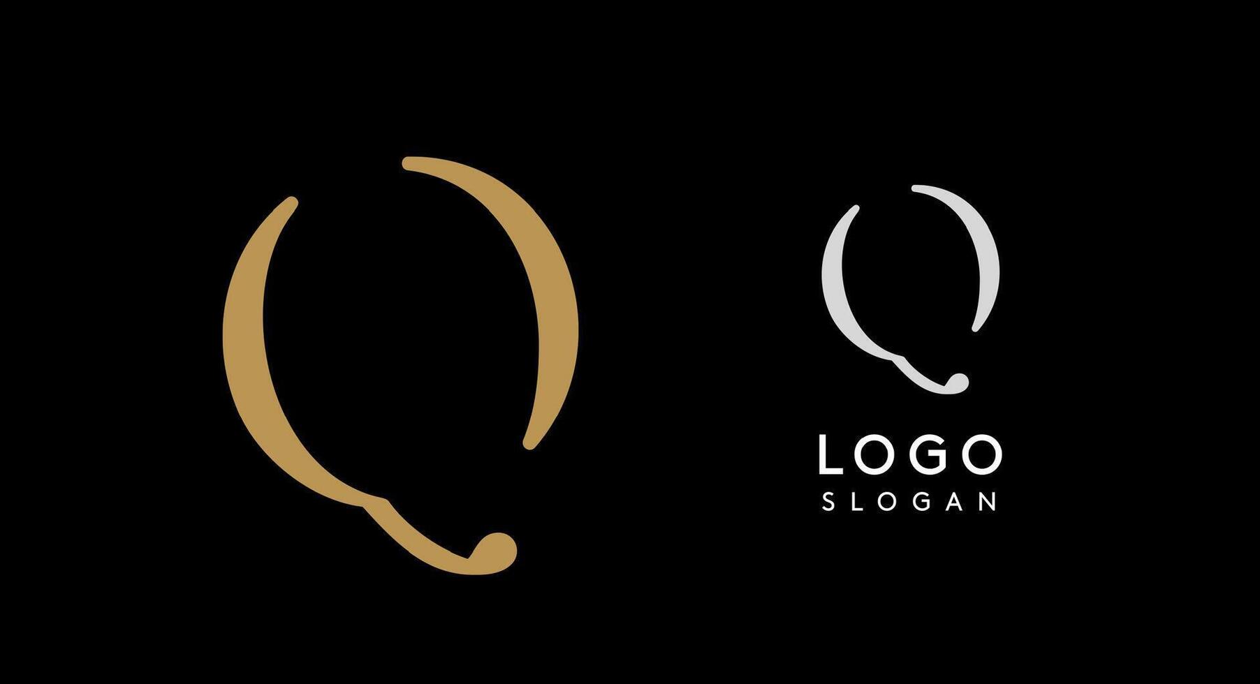 Minimalist logo design with letter Q in gold on black background for luxury brand, beauty and fashion, premium corporate identity, and cutting-edge innovative futuristic projects. illustration. vector