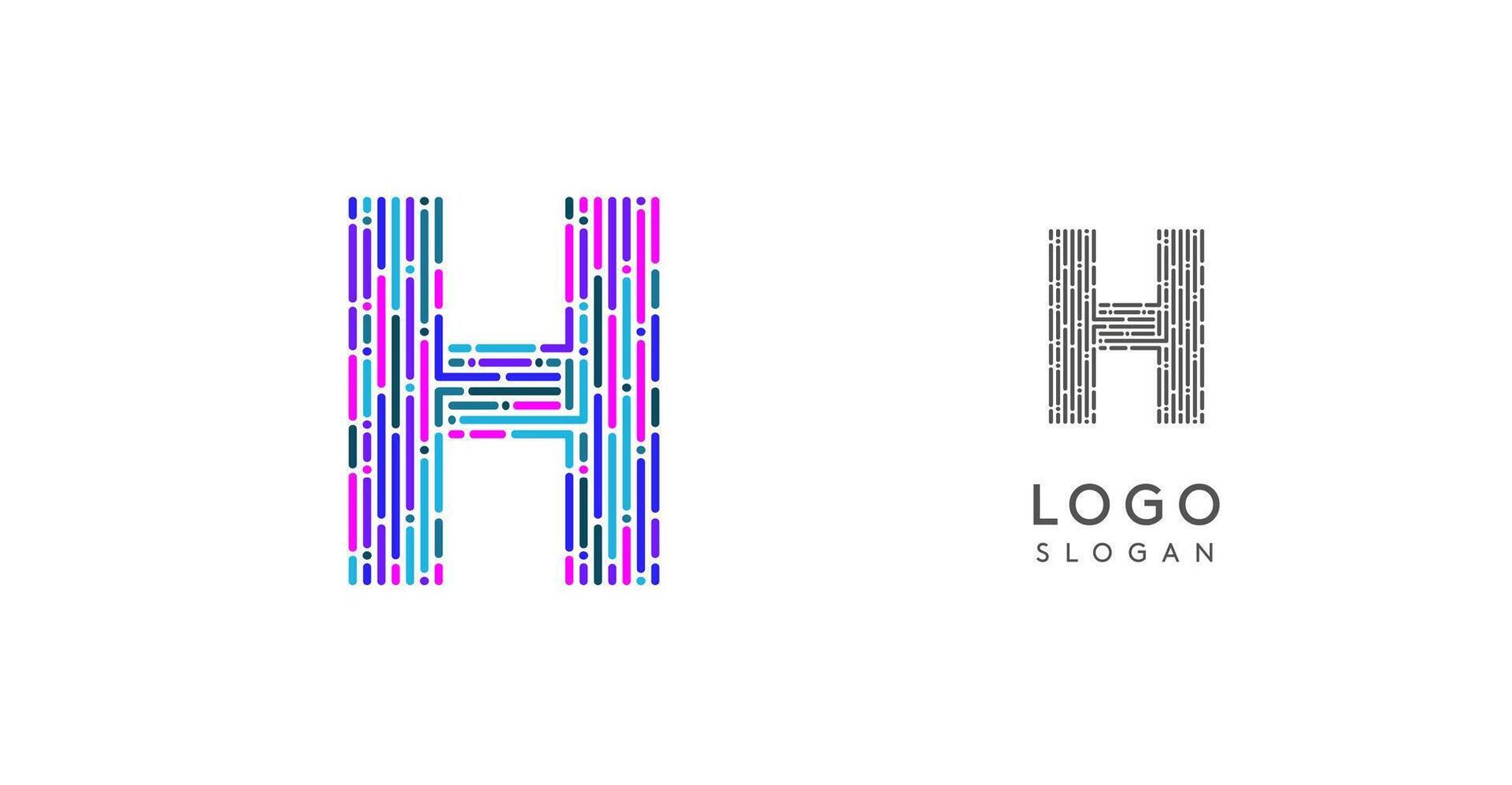 Colorful abstract letter H logo design with futuristic circuit pattern. Ideal for tech companies, digital media, software, apps, networking, branding. illustration. vector