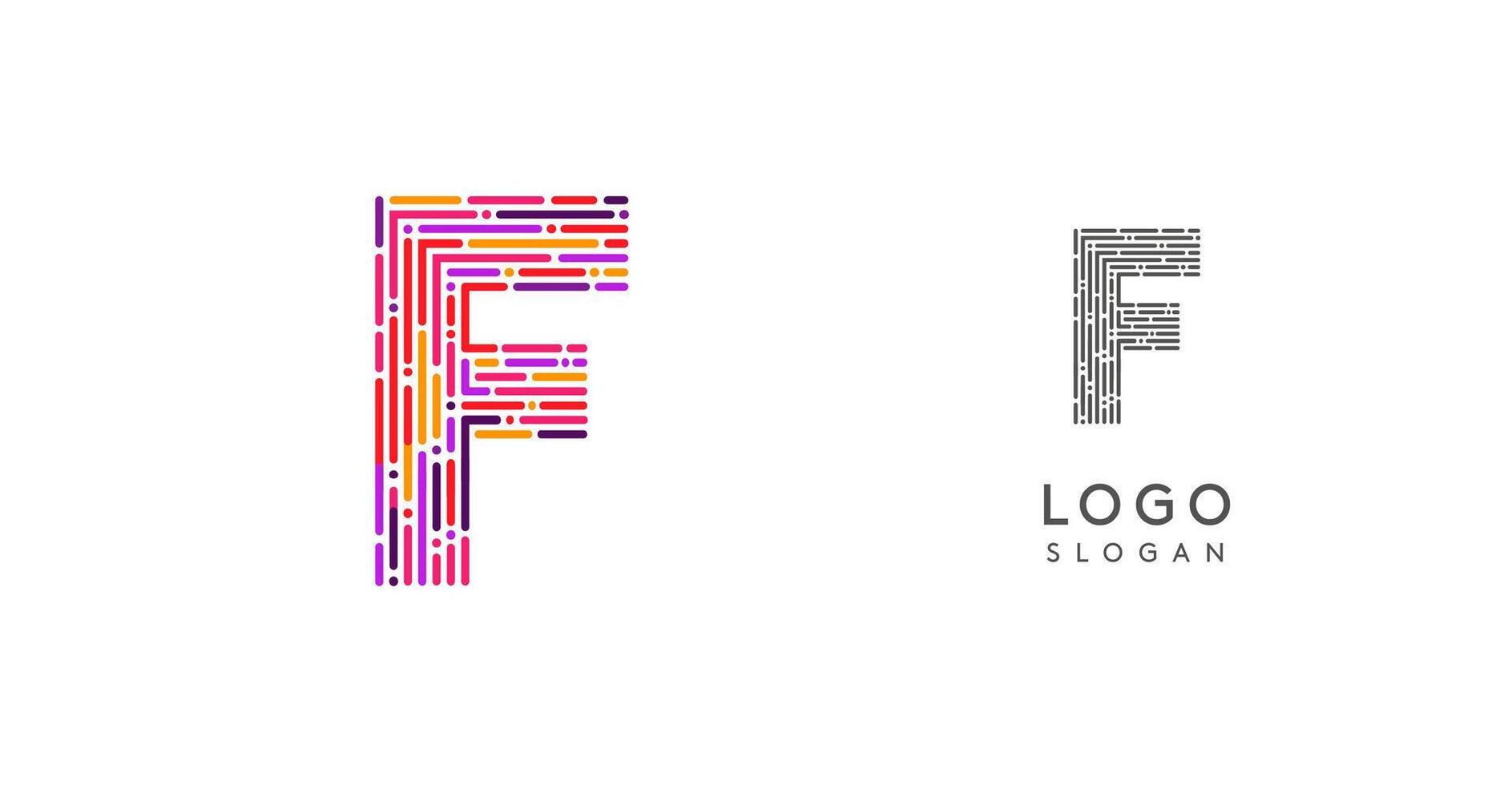 Colorful abstract letter F logo design with futuristic circuit pattern. Ideal for tech companies, digital media, software, apps, networking, branding. illustration. vector