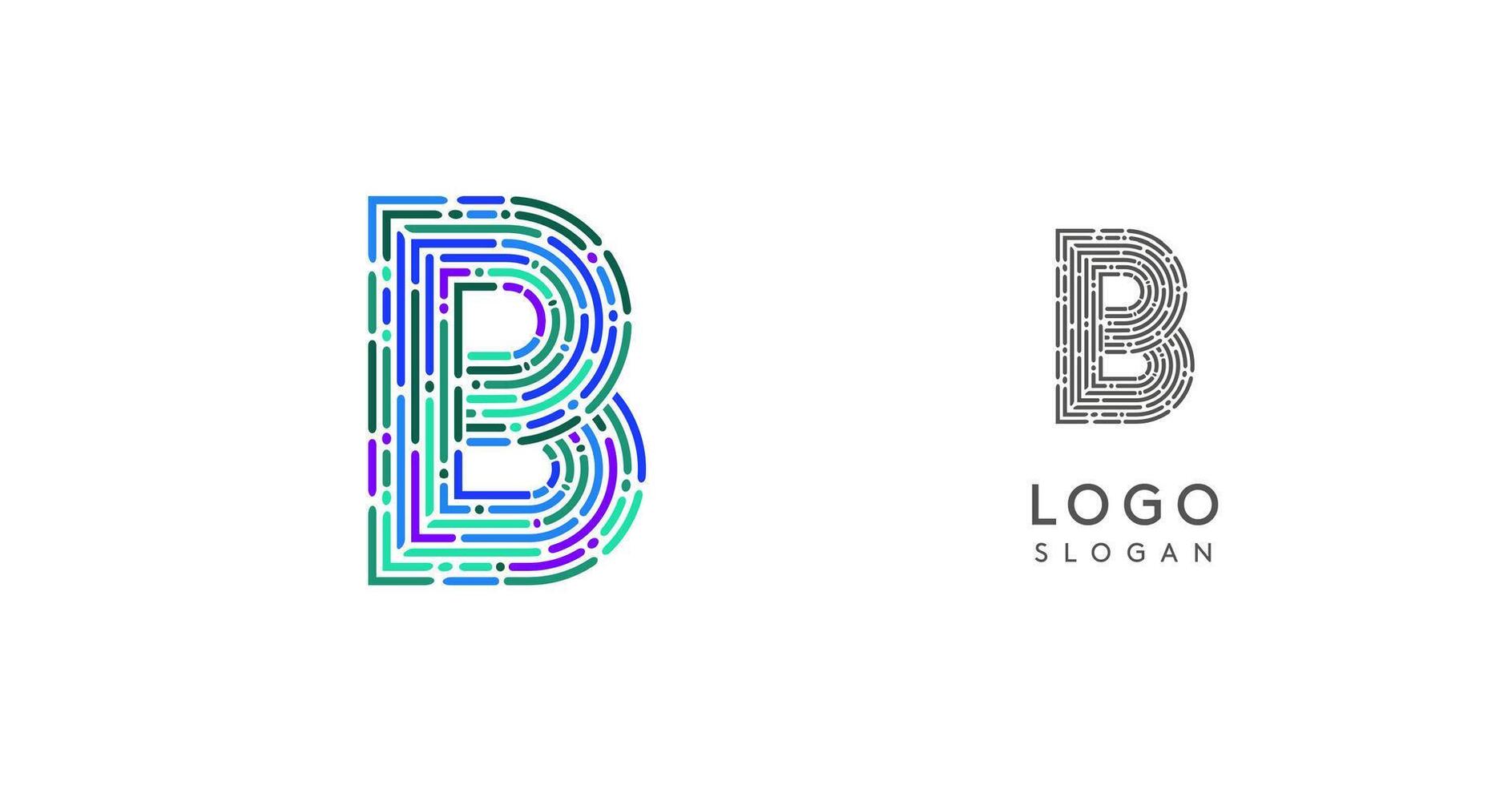 Colorful abstract letter B logo design with futuristic circuit pattern. Ideal for tech companies, digital media, software, apps, networking, branding. illustration. vector