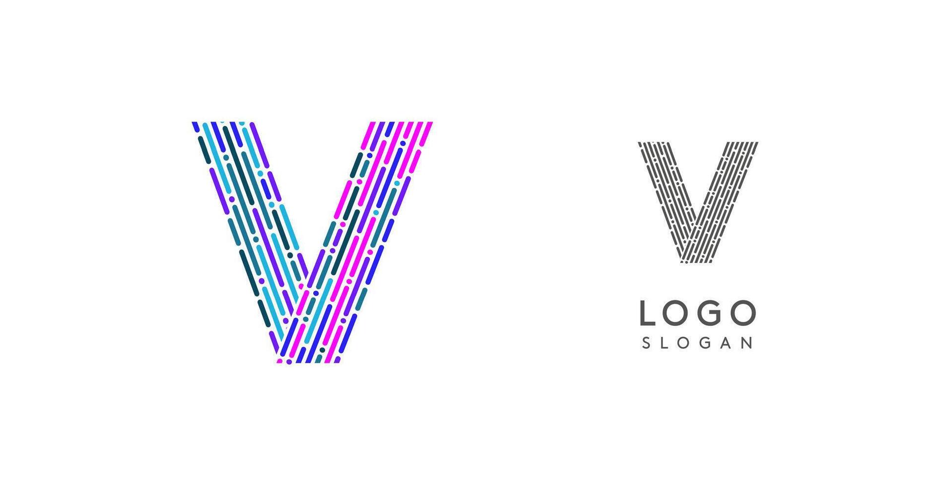 Colorful abstract letter V logo design with futuristic circuit pattern. Ideal for tech companies, digital media, software, apps, networking, branding. illustration. vector