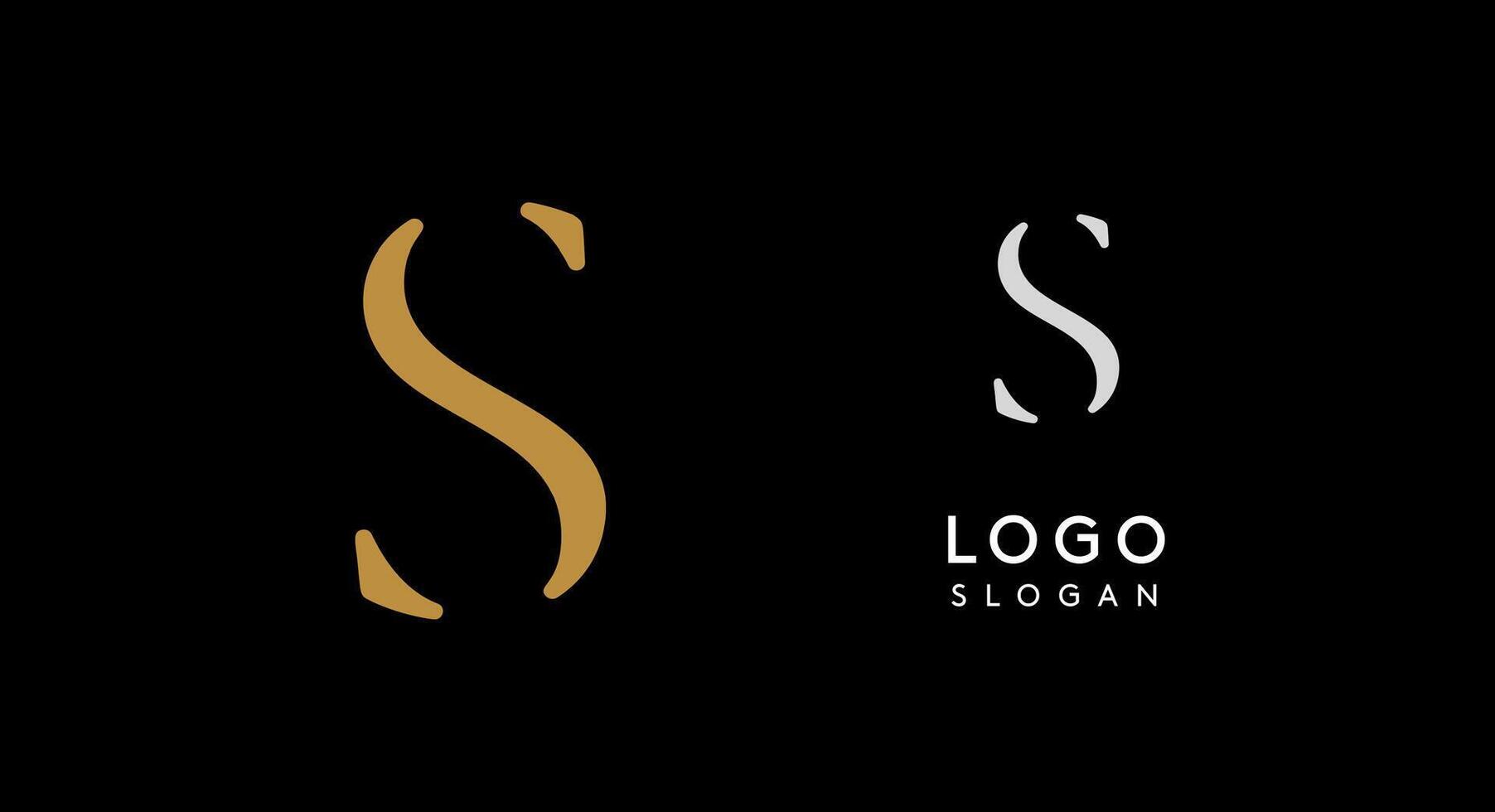Minimalist logo design with letter S in gold on black background for luxury brand, beauty and fashion, premium corporate identity, and cutting-edge innovative futuristic projects. illustration. vector