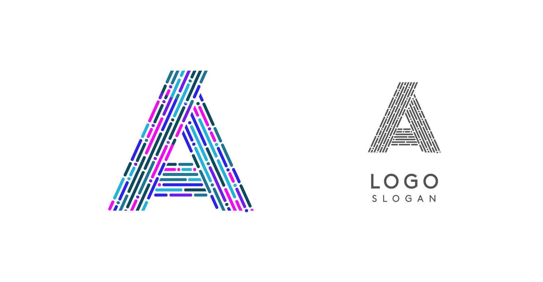 Colorful abstract letter A logo design with futuristic circuit pattern. Ideal for tech companies, digital media, software, apps, networking, branding. illustration. vector