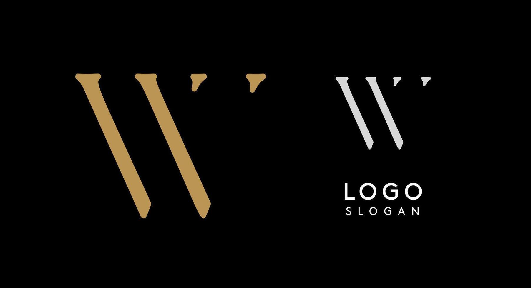 Minimalist logo design with letter W in gold on black background for luxury brand, beauty and fashion, premium corporate identity, and cutting-edge innovative futuristic projects. illustration. vector