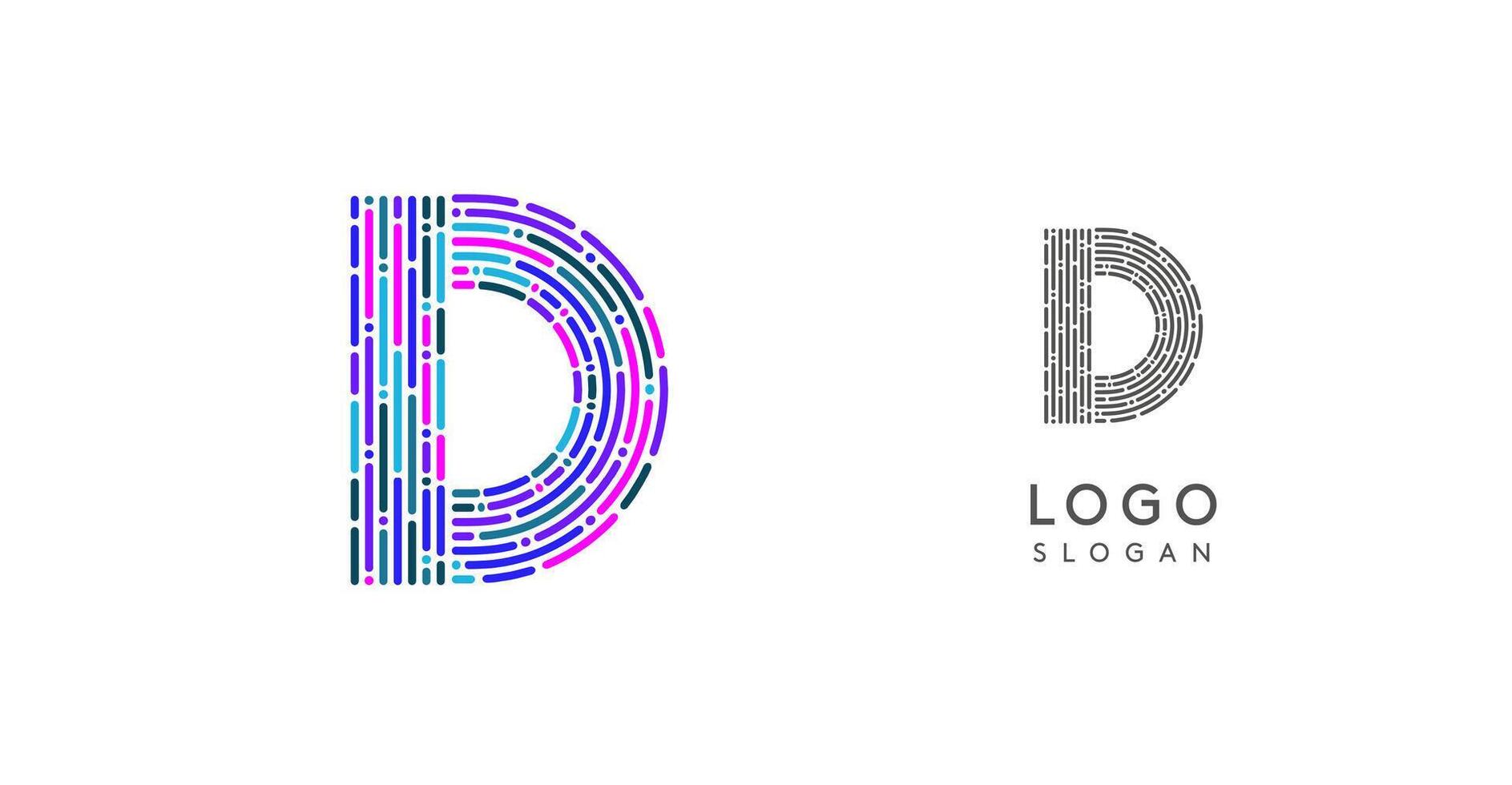 Colorful abstract letter D logo design with futuristic circuit pattern. Ideal for tech companies, digital media, software, apps, networking, branding. illustration. vector