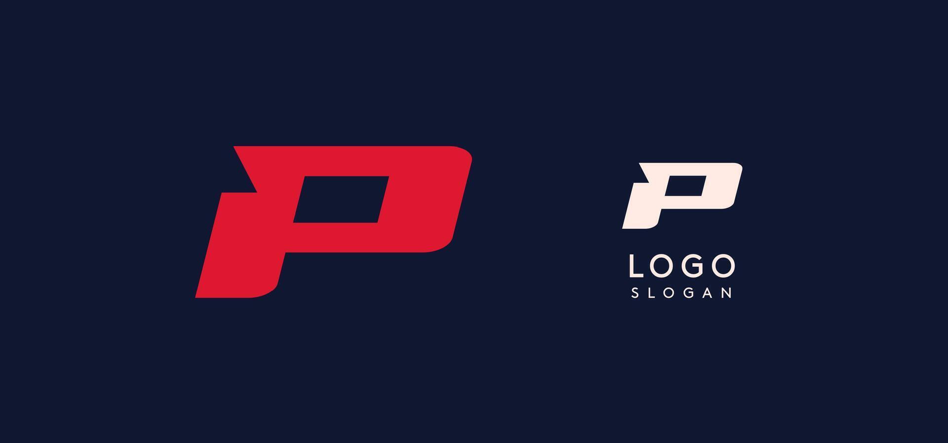 Wide bold red letter P, modern dynamic logo for business identity of technological, automotive and sports business. illustration. vector