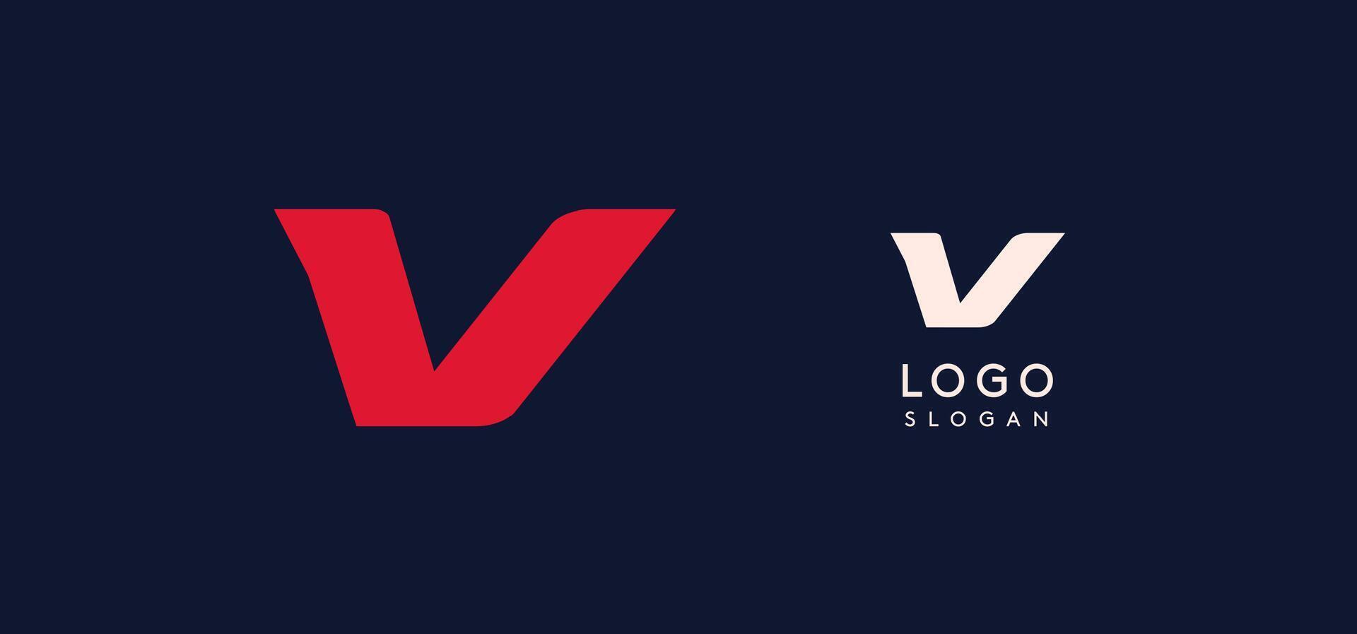 Wide bold red letter V, modern dynamic logo for business identity of technological, automotive and sports business. illustration. vector