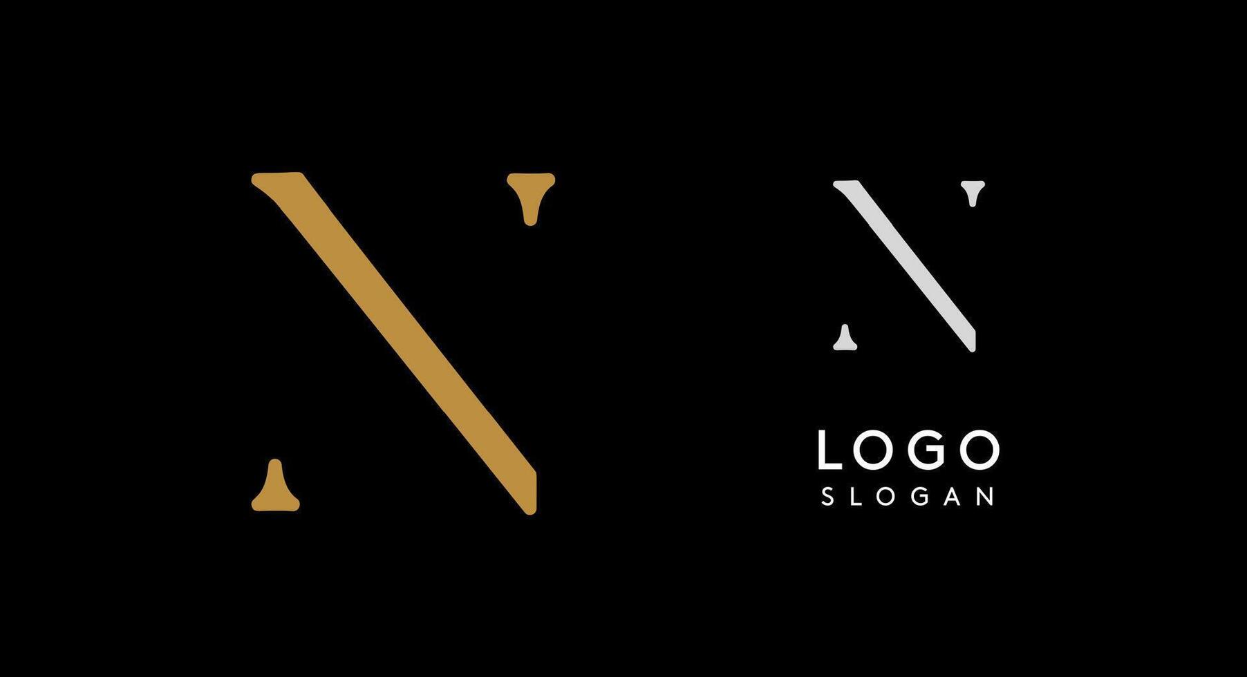 Minimalist logo design with letter N in gold on black background for luxury brand, beauty and fashion, premium corporate identity, and cutting-edge innovative futuristic projects. illustration. vector