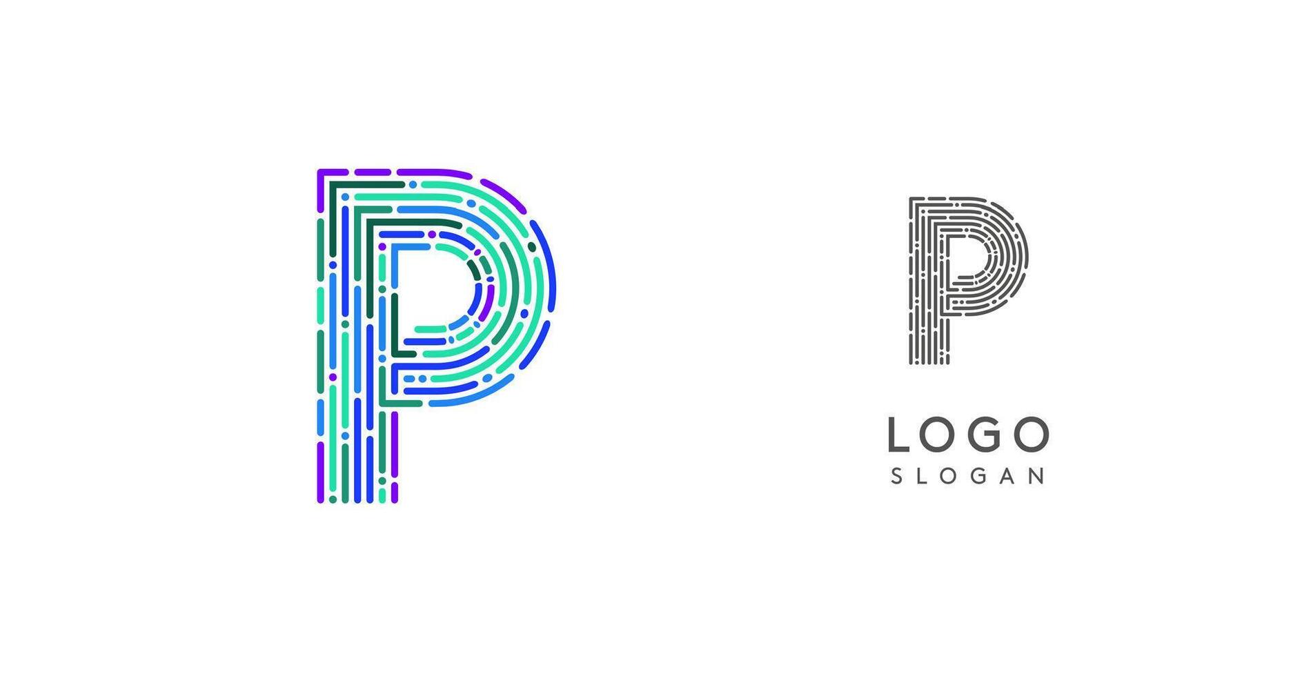 Colorful abstract letter P logo design with futuristic circuit pattern. Ideal for tech companies, digital media, software, apps, networking, branding. illustration. vector