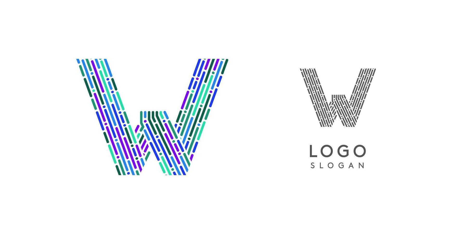 Colorful abstract letter W logo design with futuristic circuit pattern. Ideal for tech companies, digital media, software, apps, networking, branding. illustration. vector