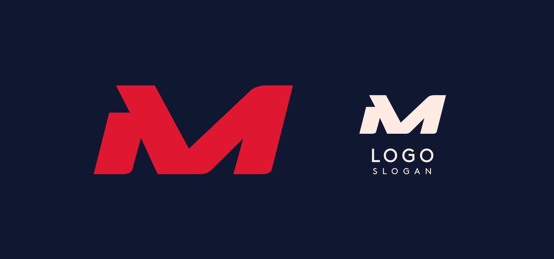 Wide bold red letter M, modern dynamic logo for business identity of technological, automotive and sports business. illustration. vector