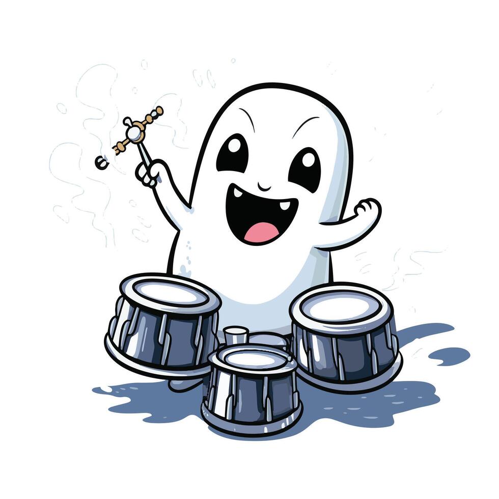 Cute Cartoon Happy Musician Ghost vector