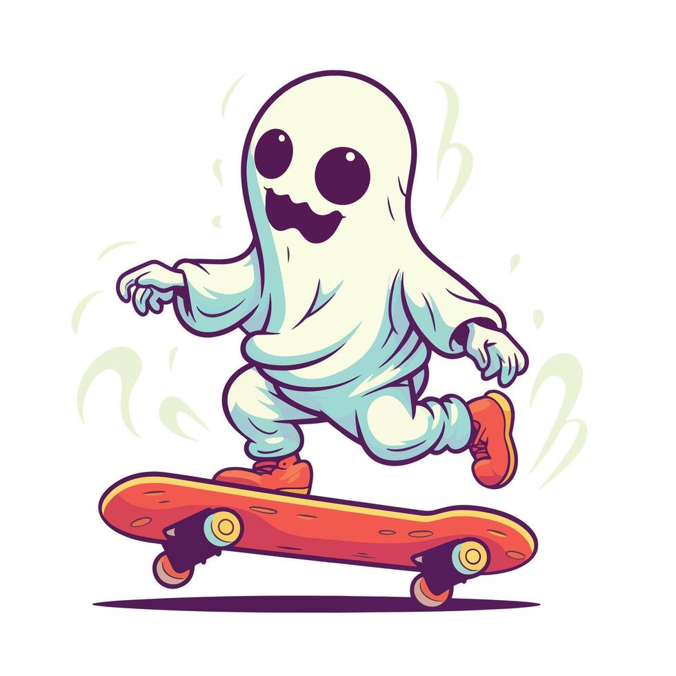 Playful Ghost Shredding On A Skateboard vector