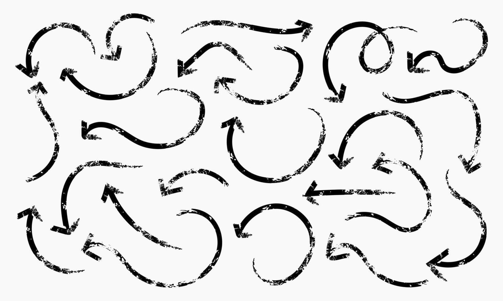 Hand drawn black grunge line style arrows sign set on white background vector