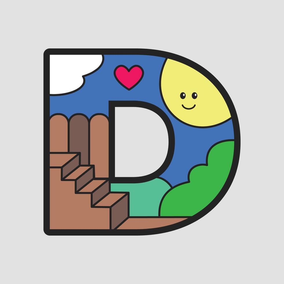 Color full creative initial capital letter d alphabet with summer concept logo illustration vector