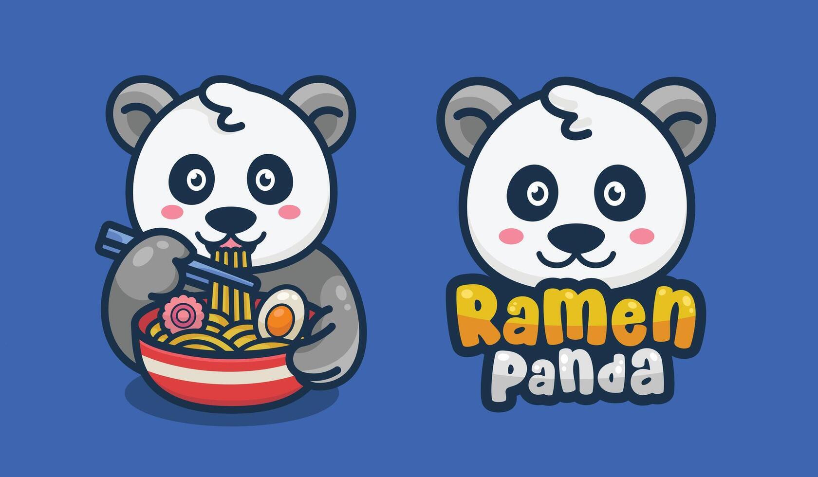 Panda eating ramen noodles logo mascot illustration vector