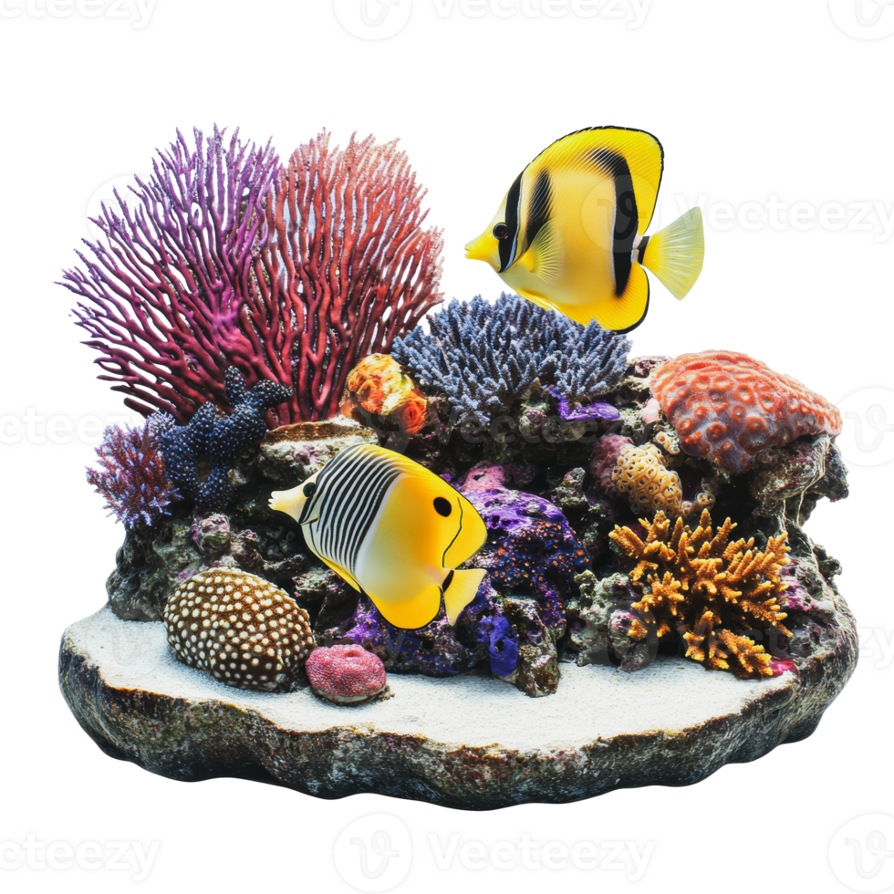 Colorful tropical fish swimming around vibrant coral reef in a serene underwater environment png