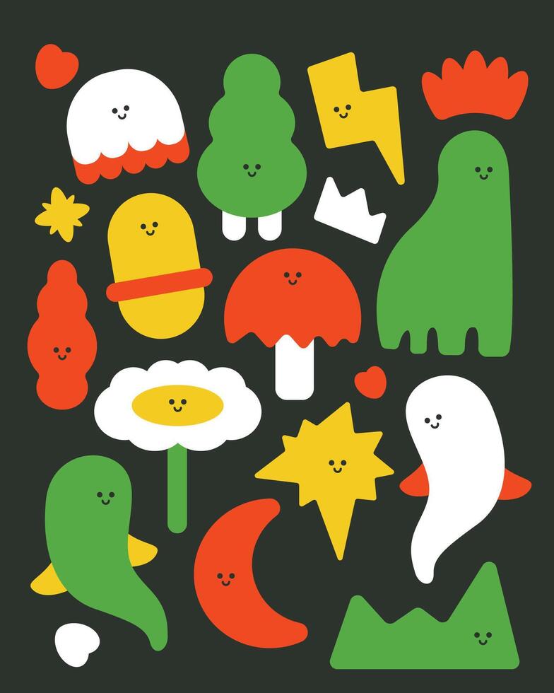Set of illustration cute adorrable abstract cartoon character vector