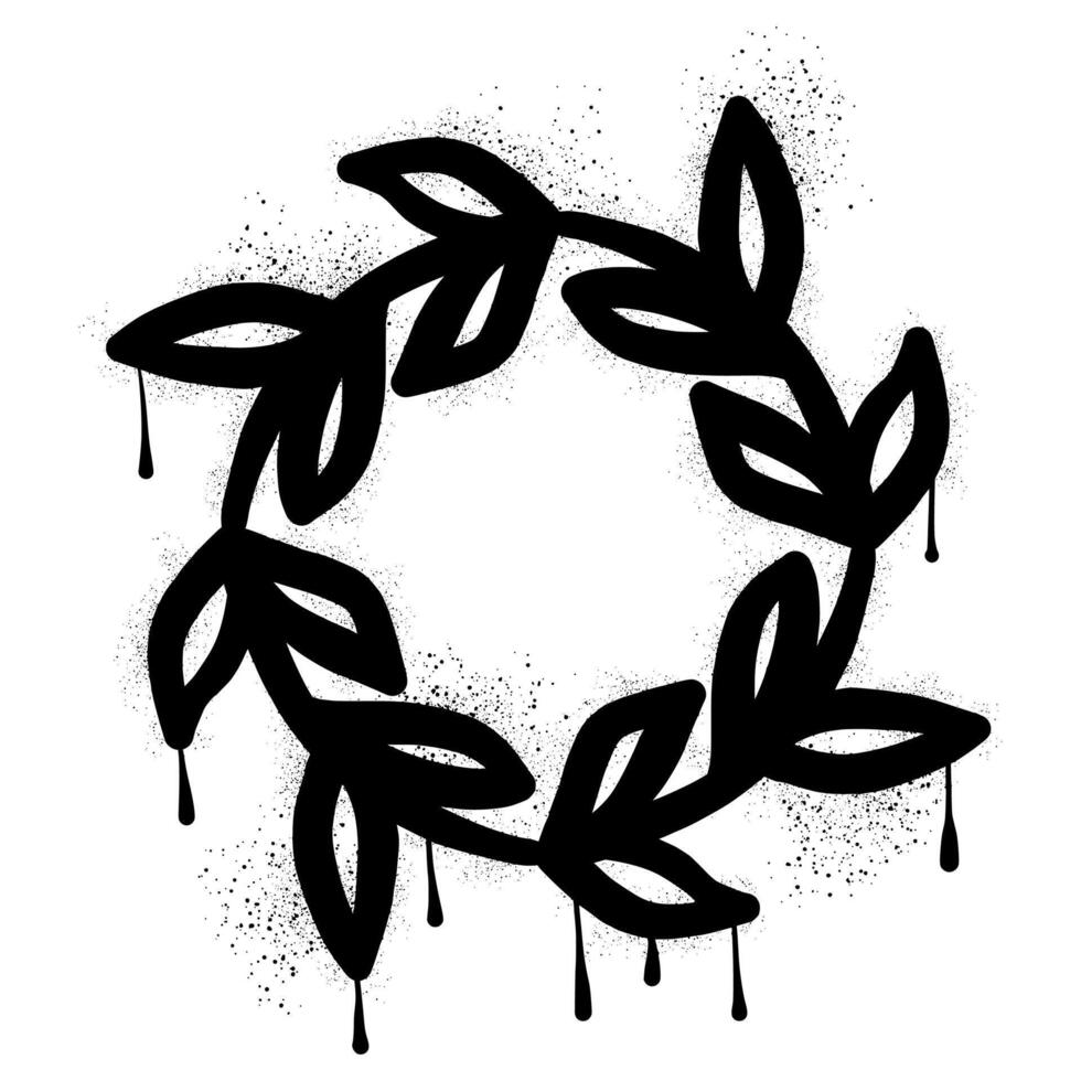 Drawing laurel wreath graffiti with black spray paint vector